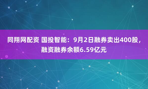 同翔网配资 国投智能：9月2日融券卖出400股，融资融券余额6.59亿元